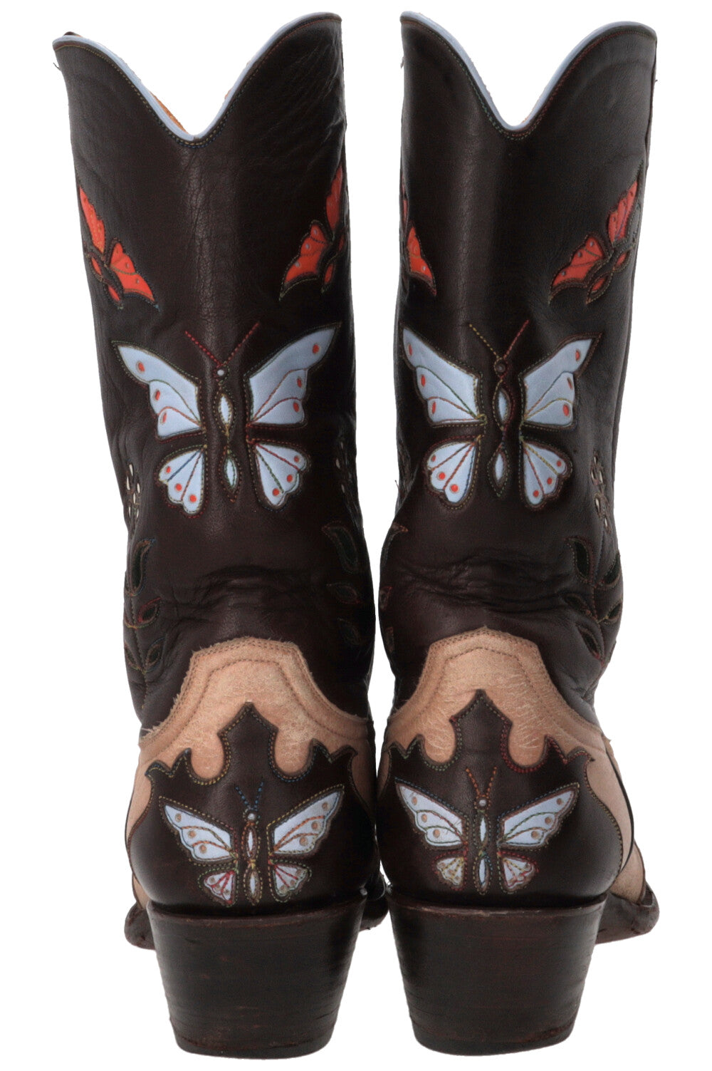 STALLION Bottes en cuir marron avec détail papillon