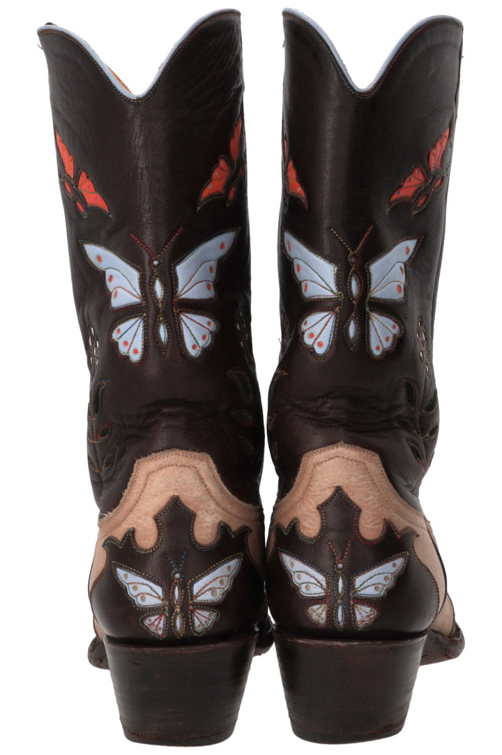 STALLION Bottes en cuir marron avec détail papillon