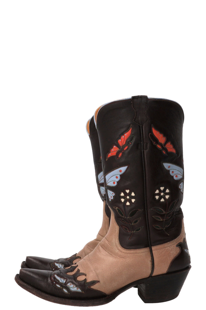 STALLION Bottes en cuir marron avec détail papillon
