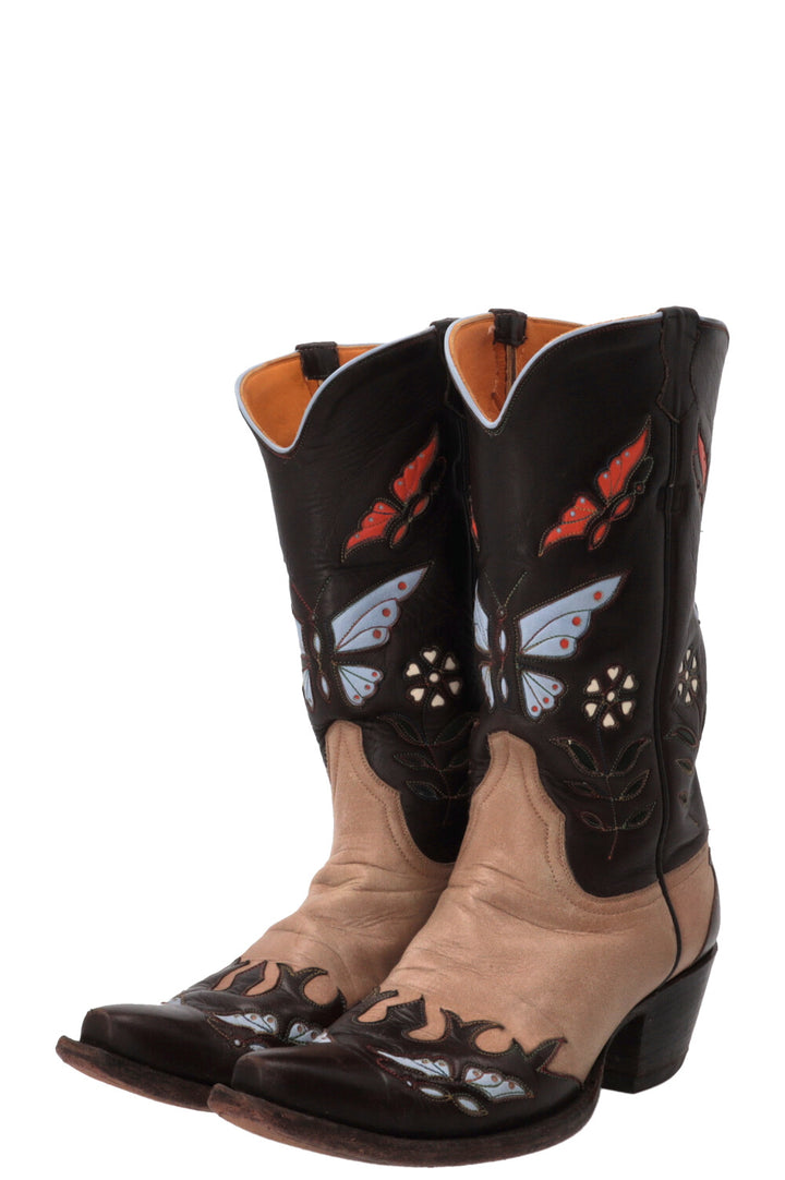 STALLION Bottes en cuir marron avec détail papillon