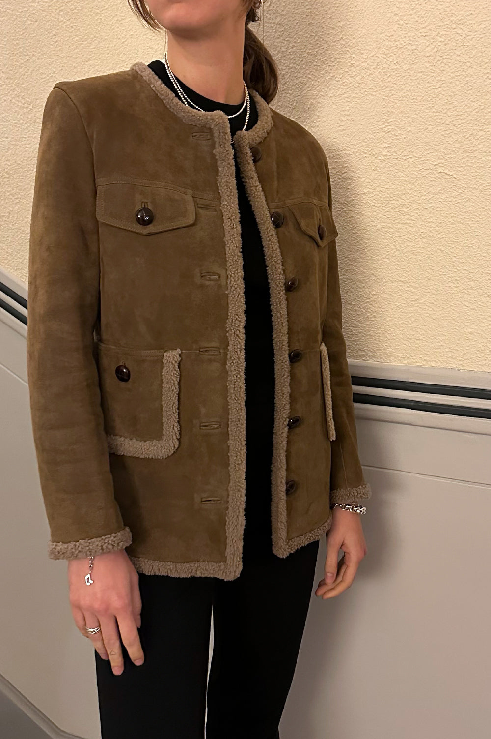 SAINT LAURENT 2021 Shearling Trimmed Suede Jacket Brown – REAWAKE