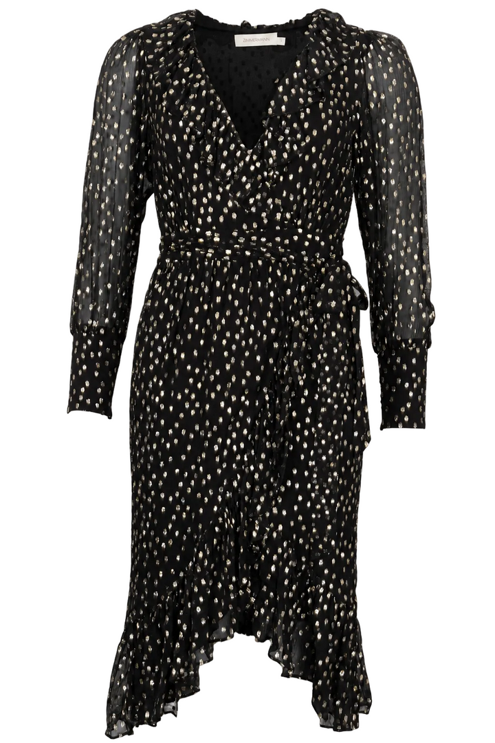 ZIMMERMANN Lurex Wrap Midi Dress Silk Black