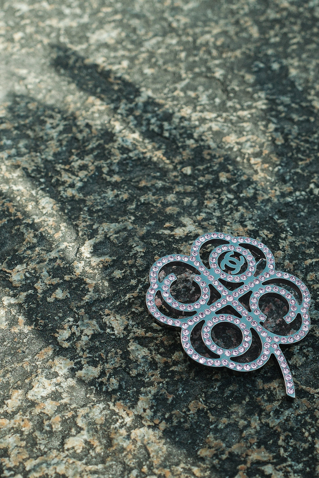 CHANEL Clover Brooch Crystals Pink