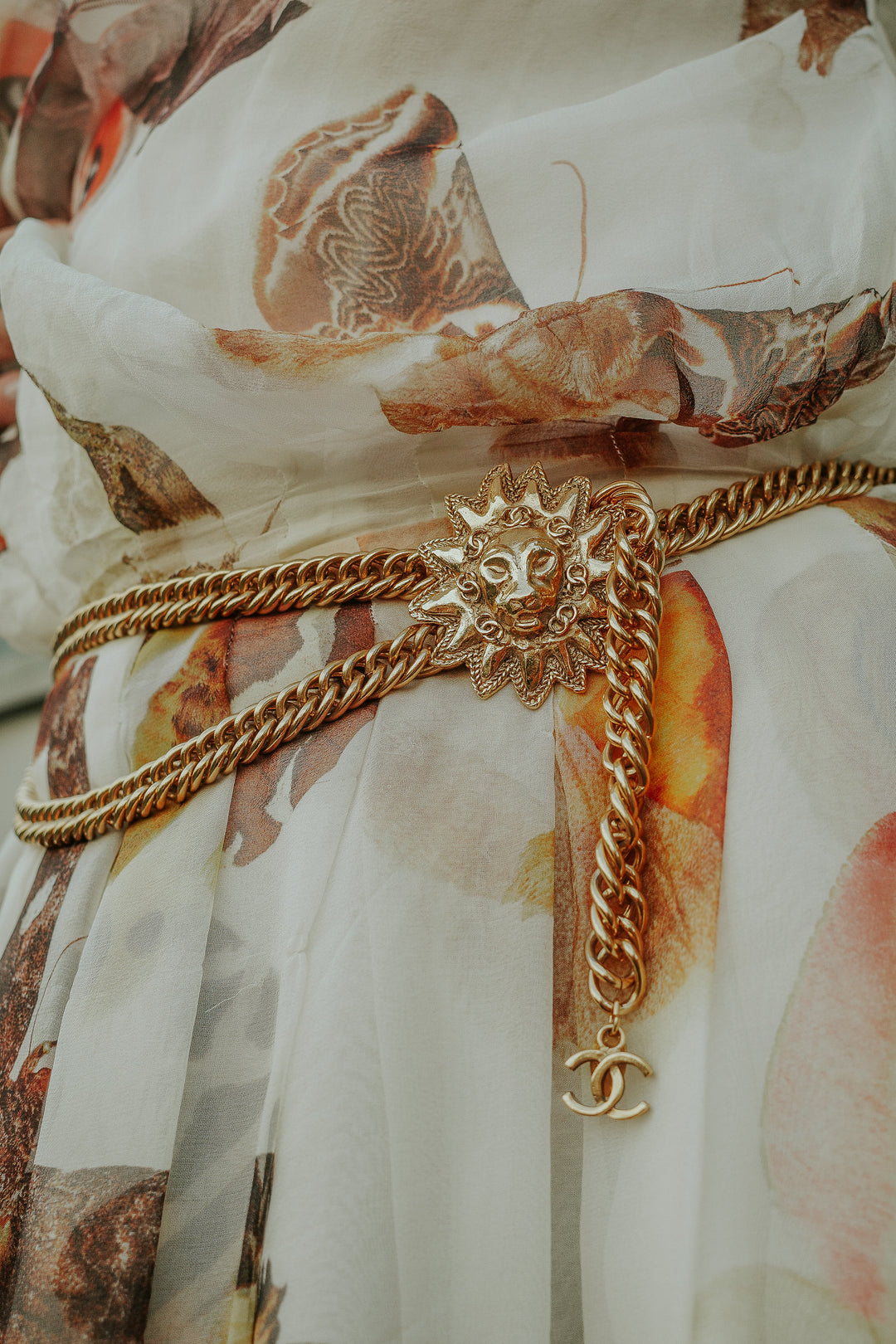 CHANEL Lion Head Sun Chain Belt Gold