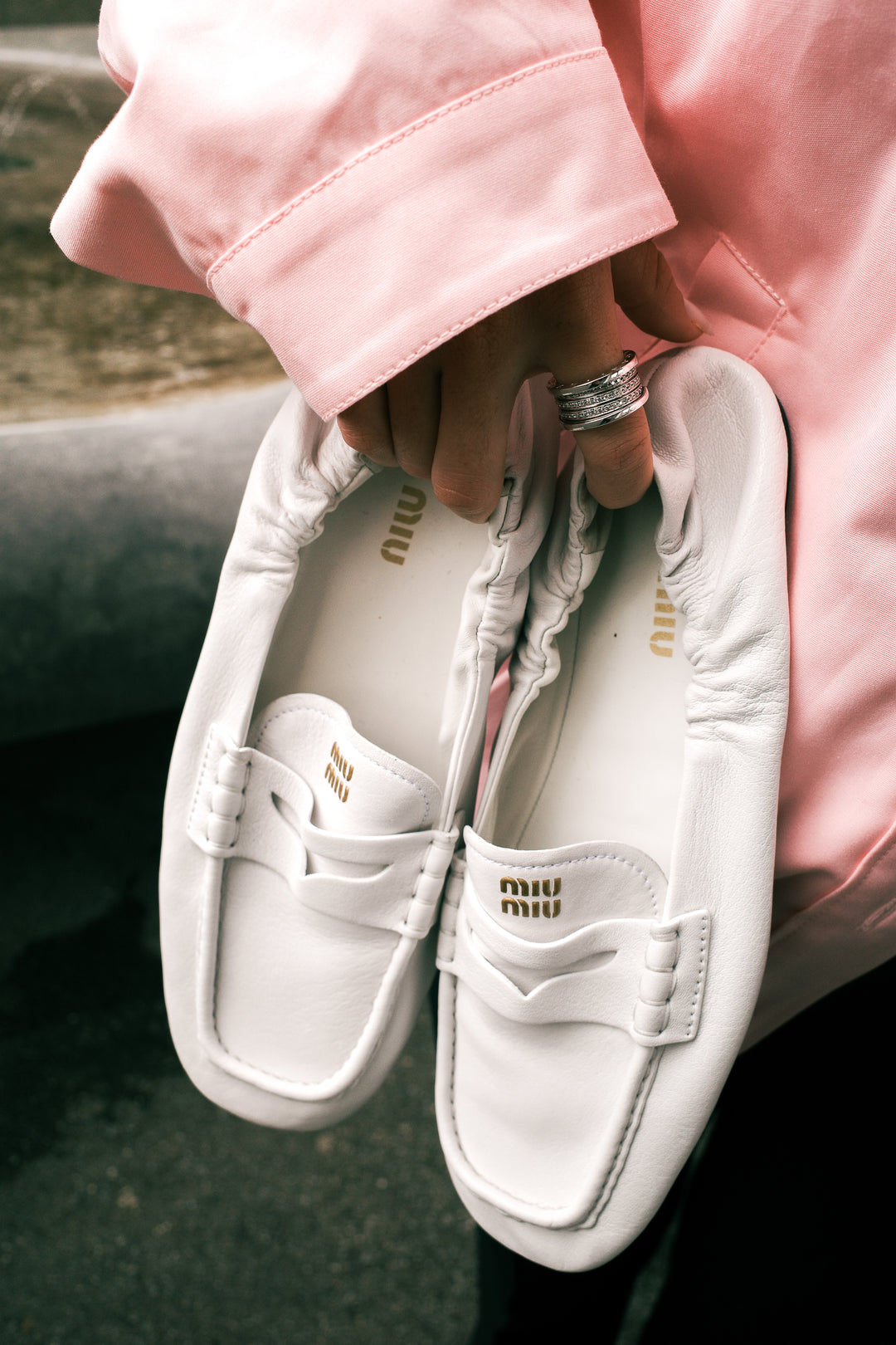 MIU MIU Briarwood Nappa Leather Loafers White