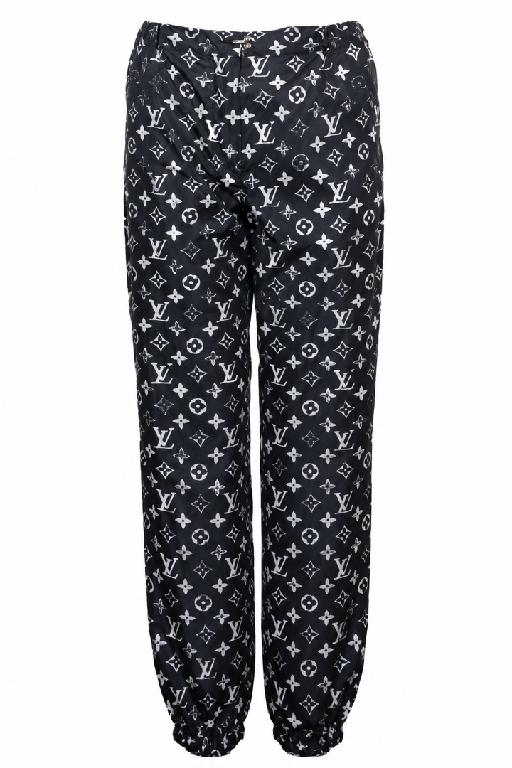 LOUIS VUITTON 2024 Pantalon de survêtement en nylon à effet pochoir MNG Noir