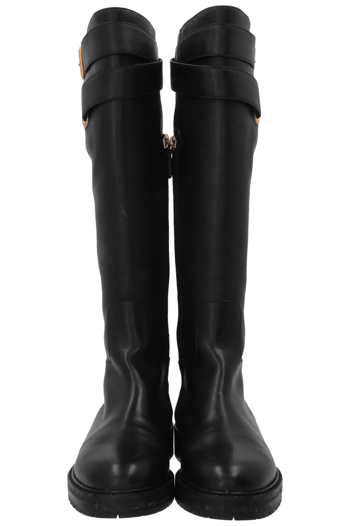 VALENTINO Buckle Knee-High Boots Leather Black