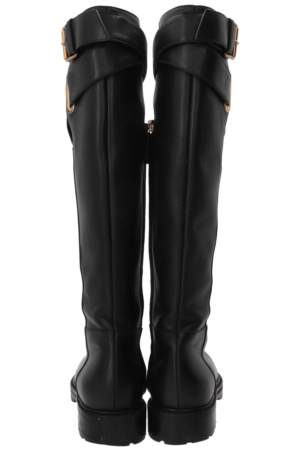 VALENTINO Buckle Knee-High Boots Leather Black