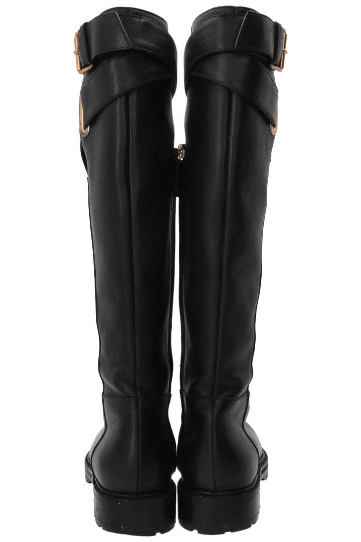 VALENTINO Buckle Knee-High Boots Leather Black