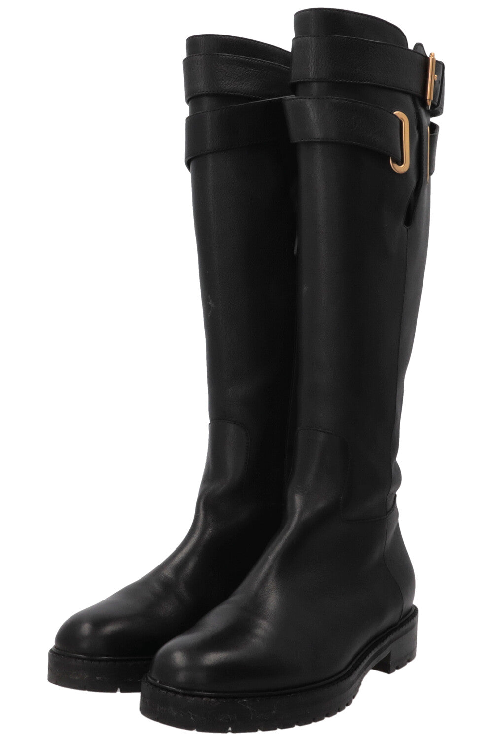 VALENTINO Buckle Knee-High Boots Leather Black