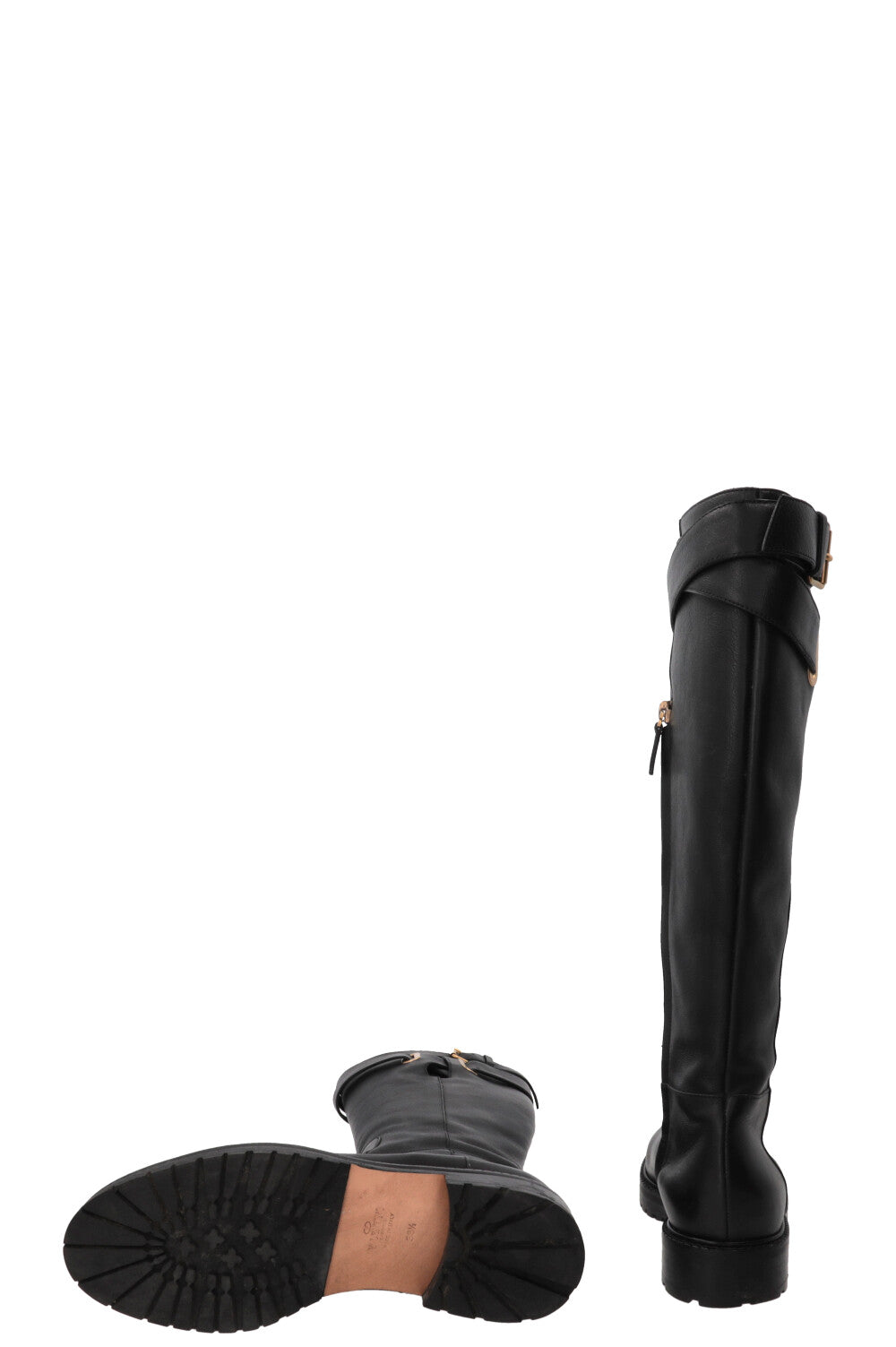VALENTINO Buckle Knee-High Boots Leather Black