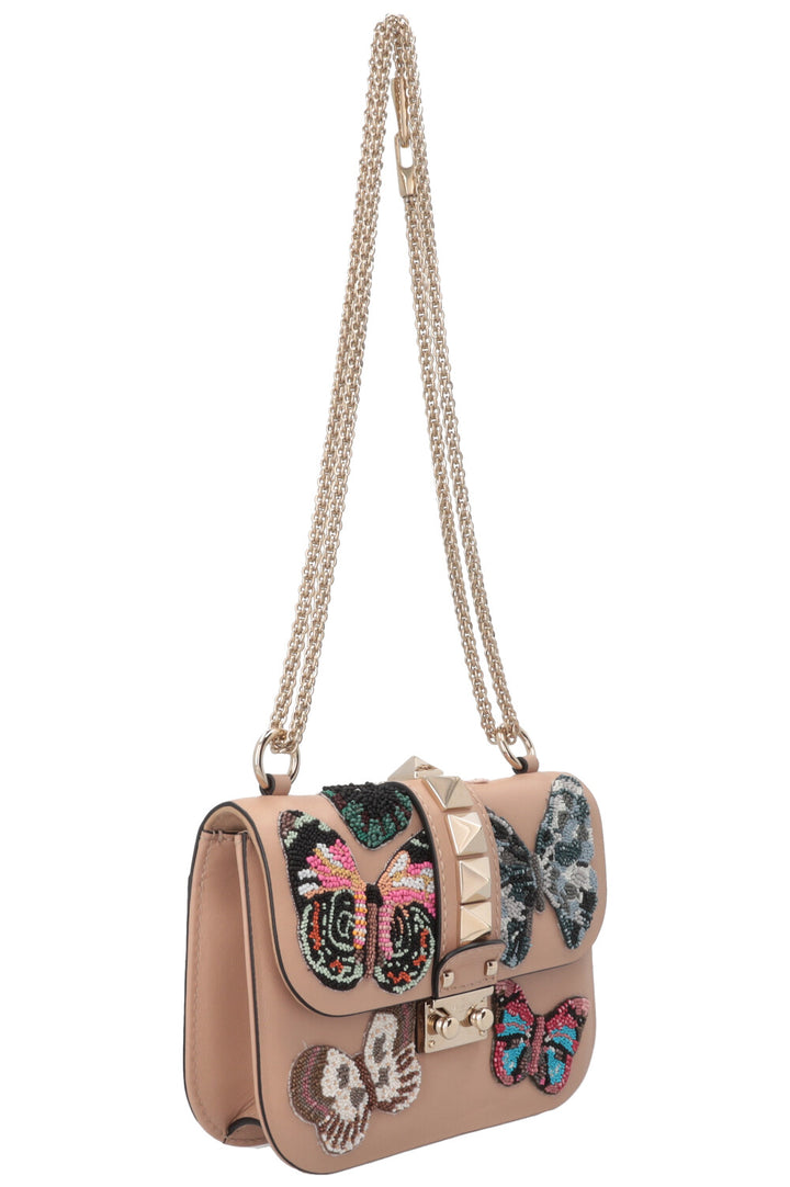 VALENTINO Butterfly Beads Glam Lock Bag Leather Nude