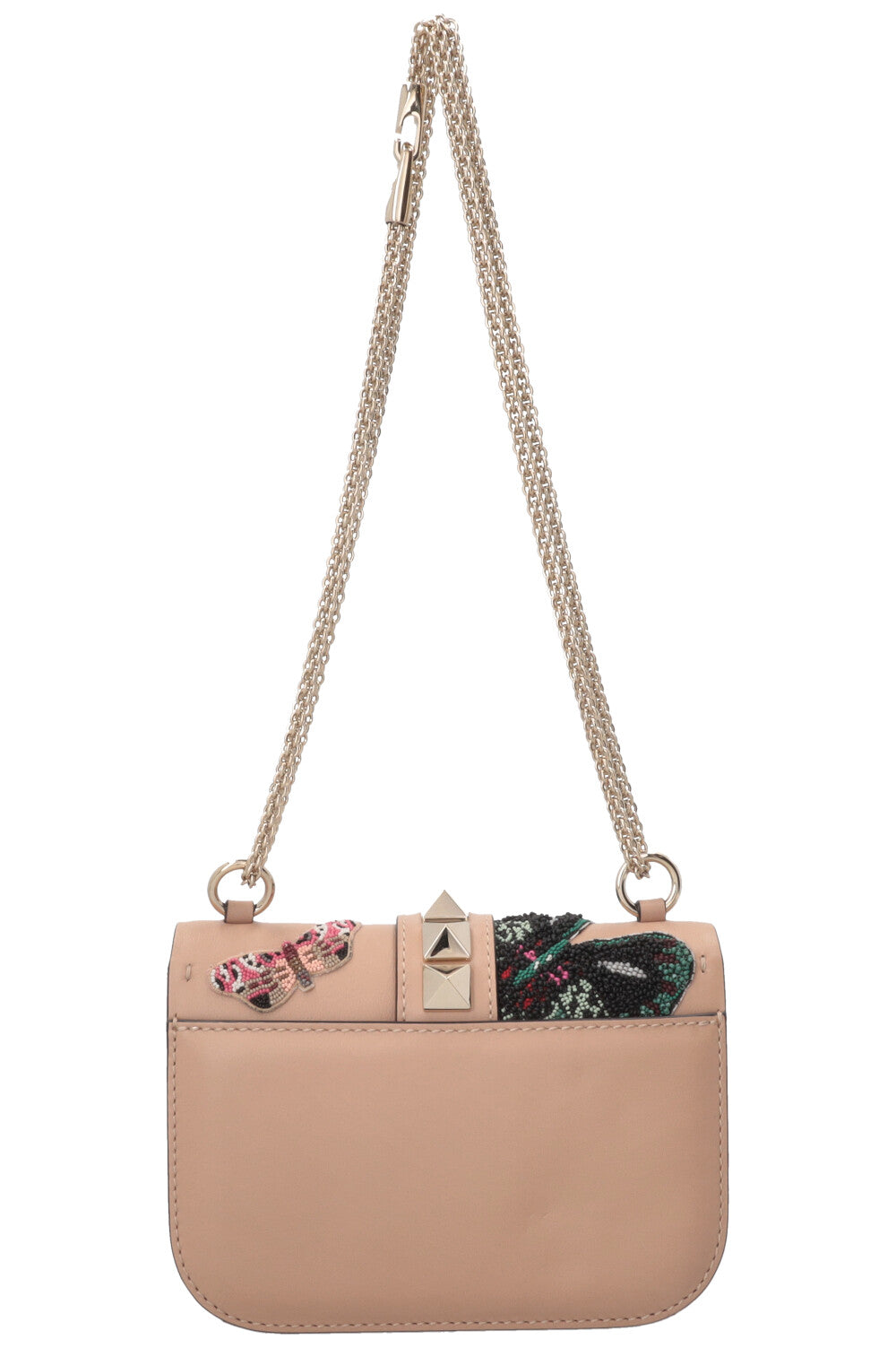 VALENTINO Butterfly Beads Glam Lock Bag Leather Nude