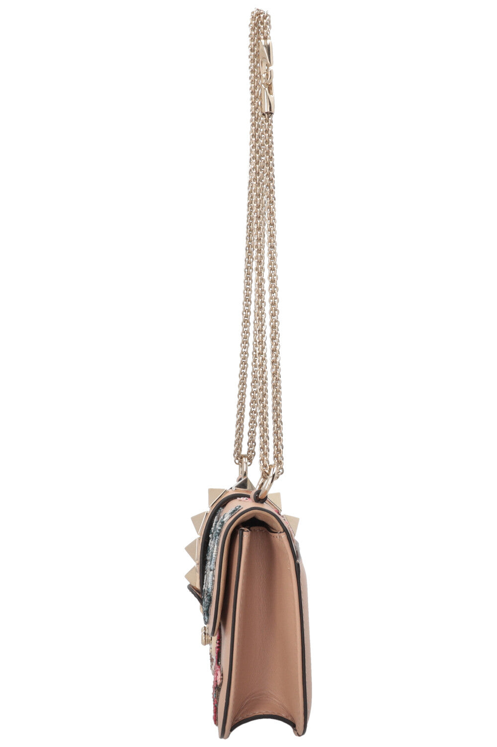 VALENTINO Butterfly Beads Glam Lock Bag Leather Nude