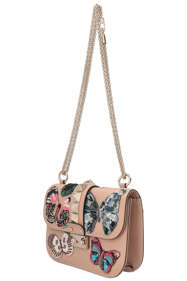VALENTINO Butterfly Beads Glam Lock Bag Leather Nude