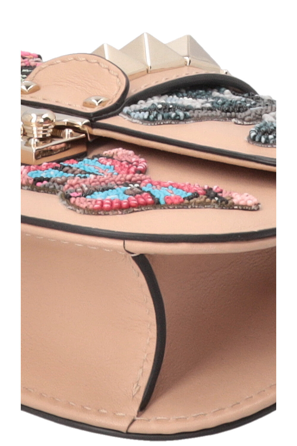 VALENTINO Butterfly Beads Glam Lock Bag Leather Nude