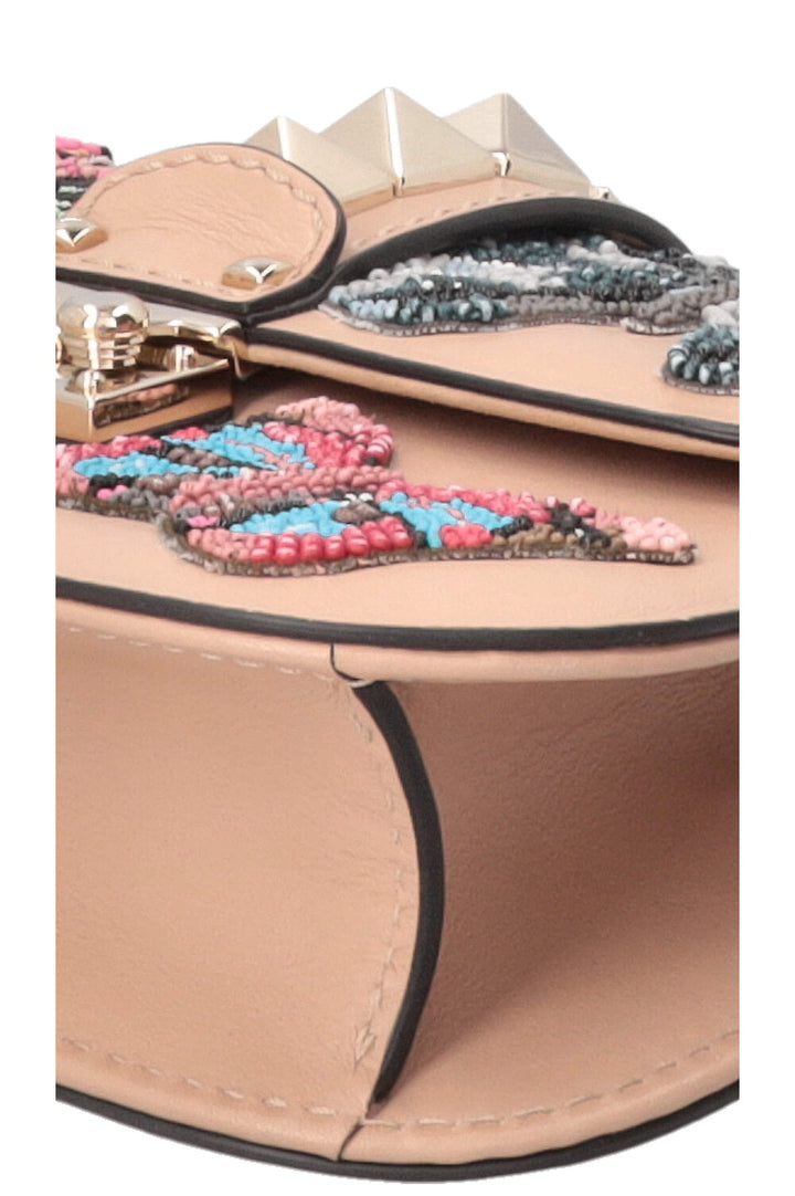 VALENTINO Butterfly Beads Glam Lock Bag Leather Nude