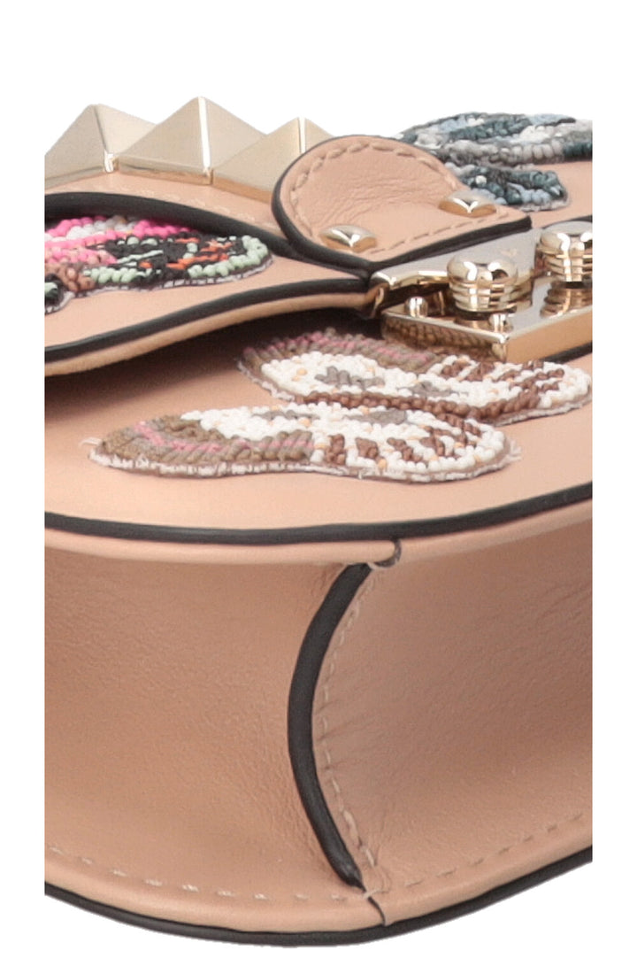 VALENTINO Butterfly Beads Glam Lock Bag Leather Nude