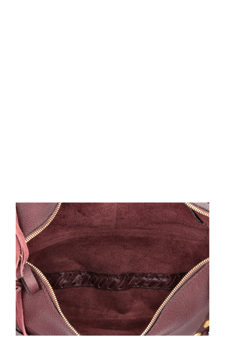 VALENTINO C-Rockee Fringe Hobo Bag Leather Burgundy