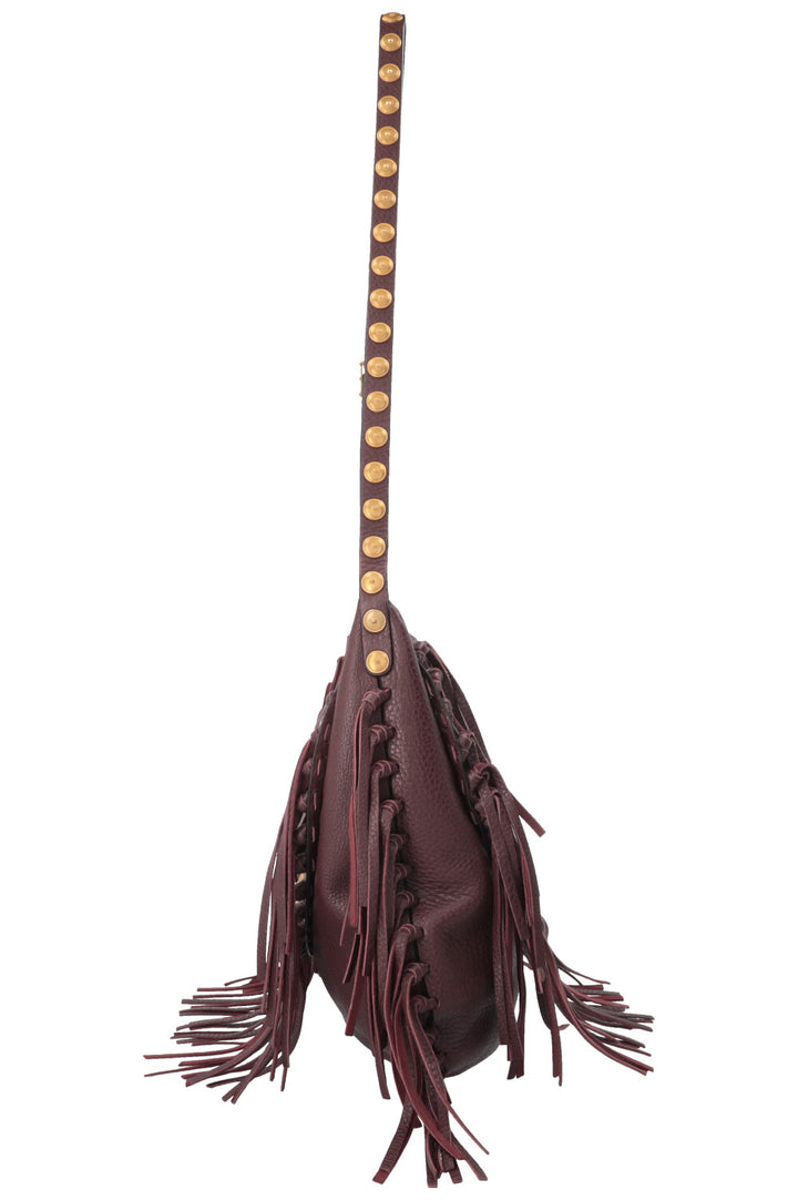 VALENTINO C-Rockee Fringe Hobo Bag Leather Burgundy