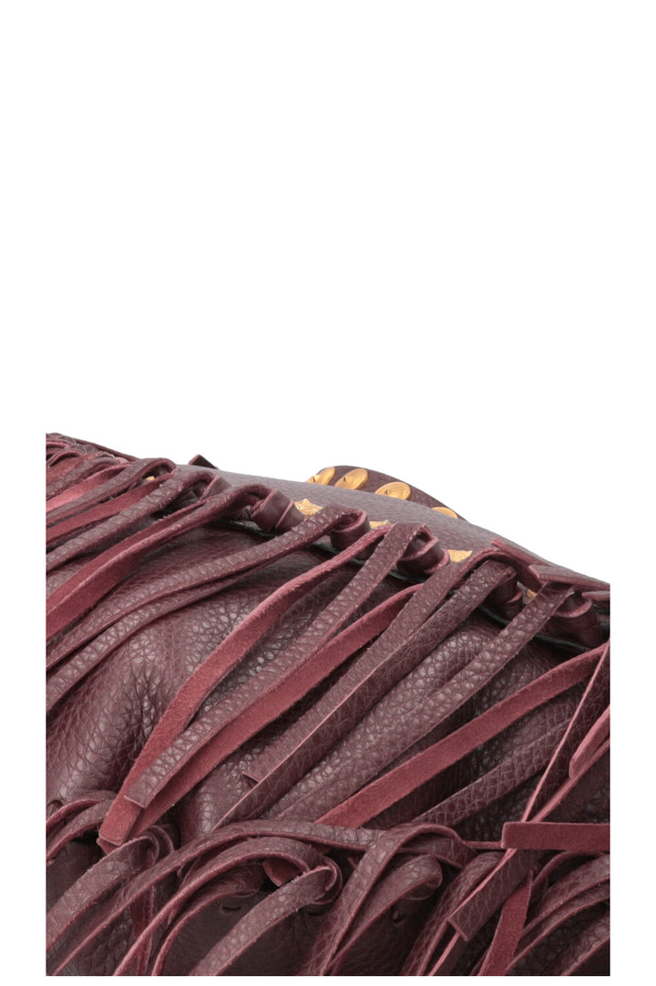 VALENTINO C-Rockee Fringe Hobo Bag Leather Burgundy