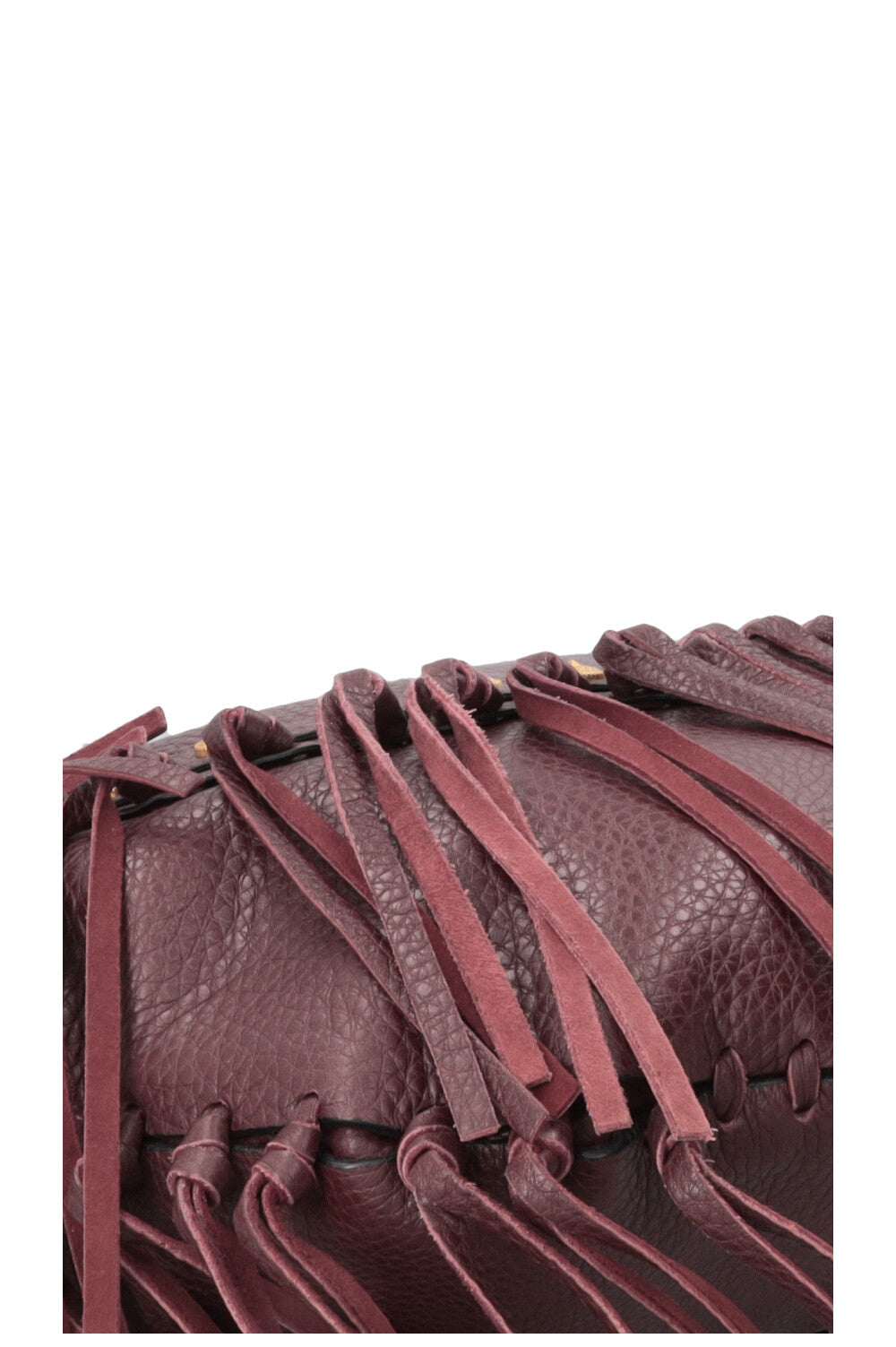 VALENTINO C-Rockee Fringe Hobo Bag Leather Burgundy