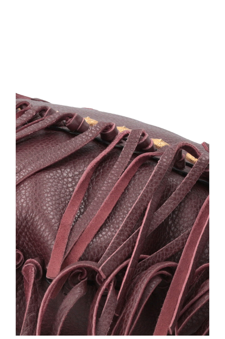 VALENTINO C-Rockee Fringe Hobo Bag Leather Burgundy