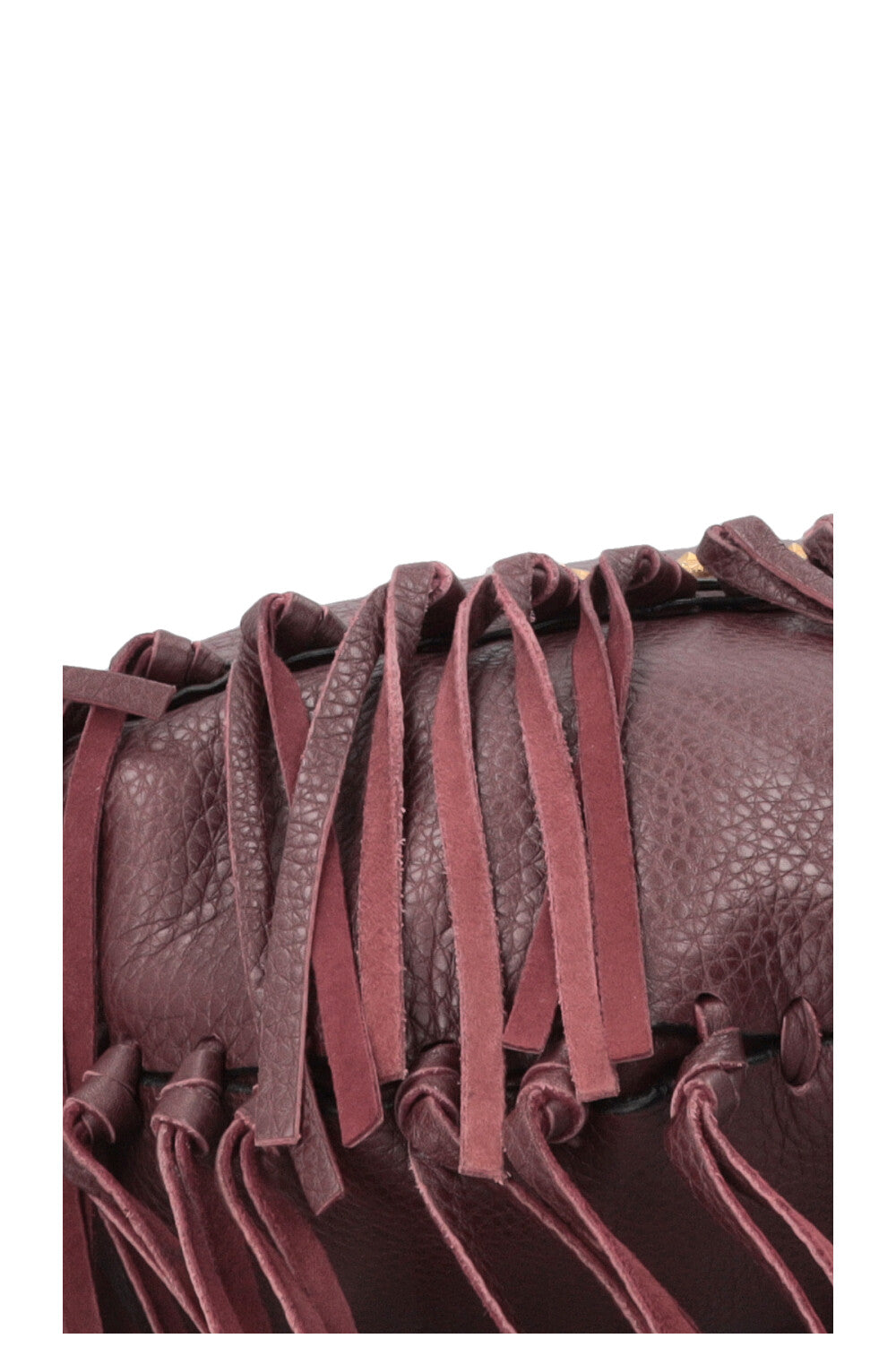 VALENTINO C-Rockee Fringe Hobo Bag Leather Burgundy