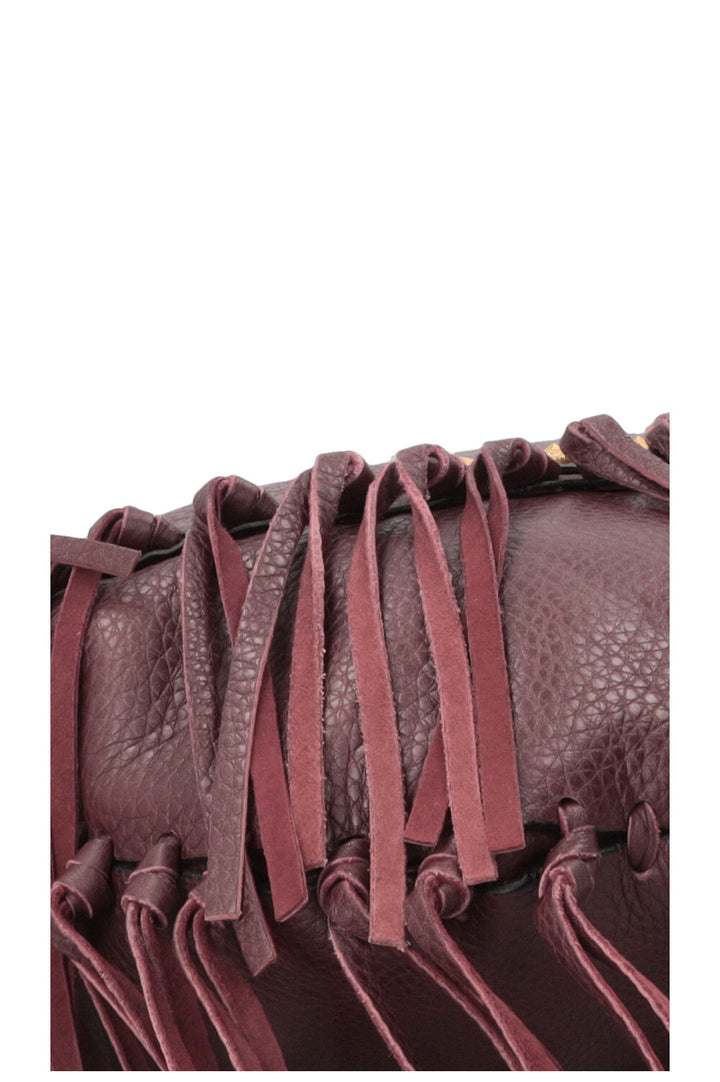 VALENTINO C-Rockee Fringe Hobo Bag Leather Burgundy