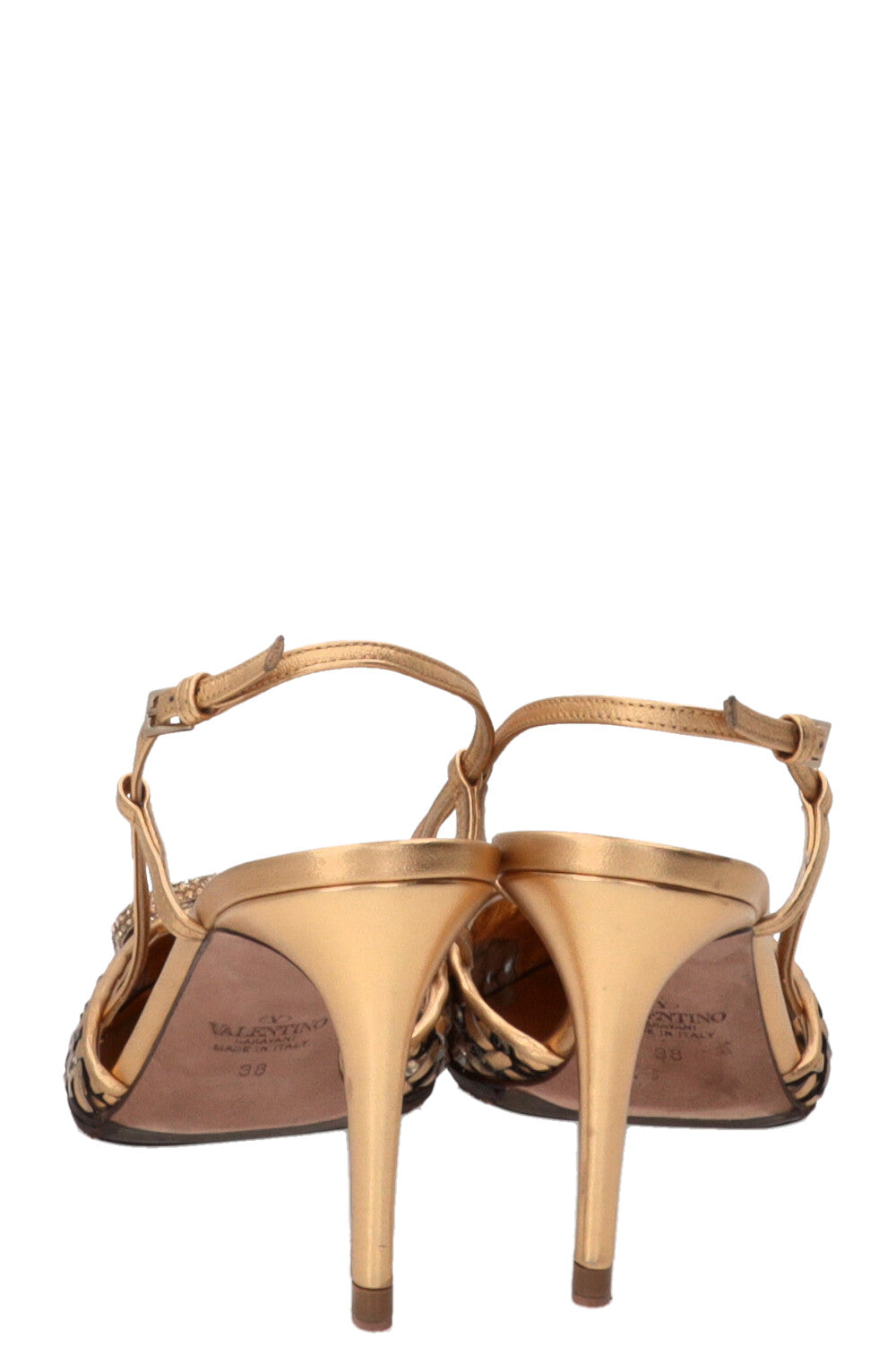 VALENTINO Crystal V Logo Signature Slingbacks Leather Gold