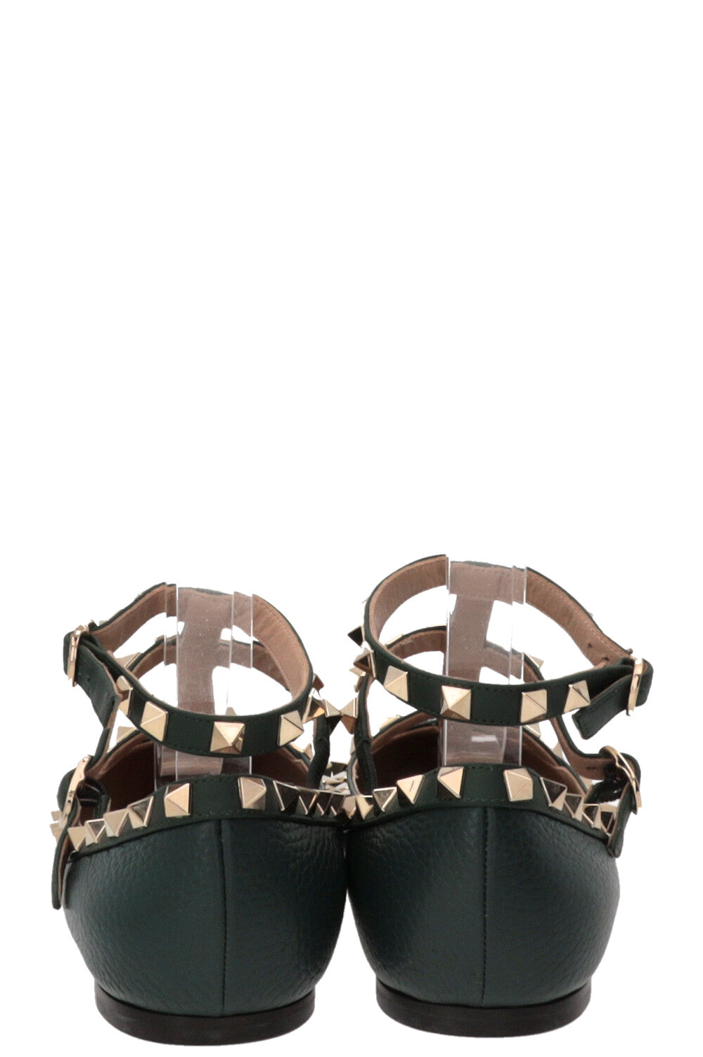 VALENTINO Ballerines Rockstud à bride cheville en cuir vert