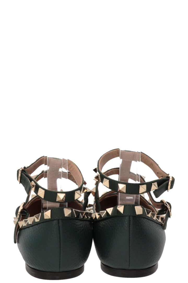 VALENTINO Ballerines Rockstud à bride cheville en cuir vert