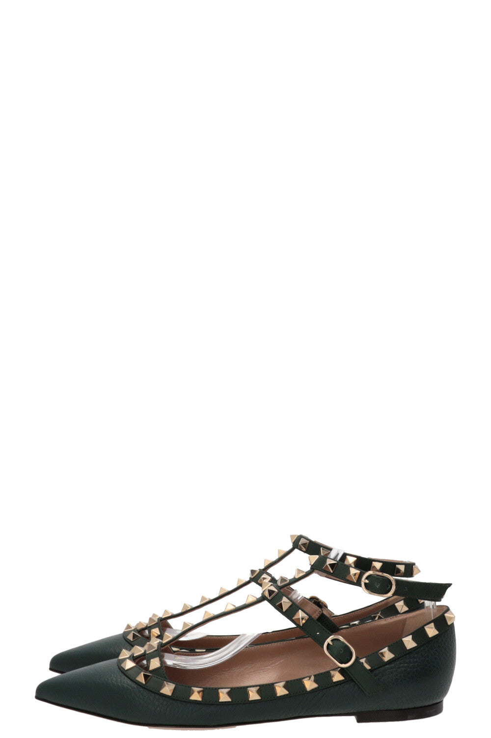 VALENTINO Ballerines Rockstud à bride cheville en cuir vert