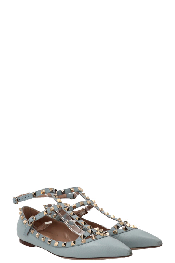VALENTINO Ballerines Rockstud Cuir Bleu Ciel