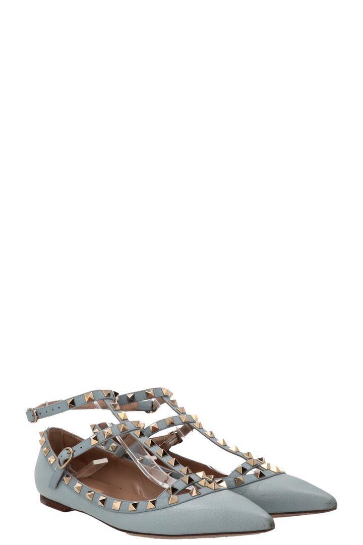 VALENTINO Ballerines Rockstud Cuir Bleu Ciel