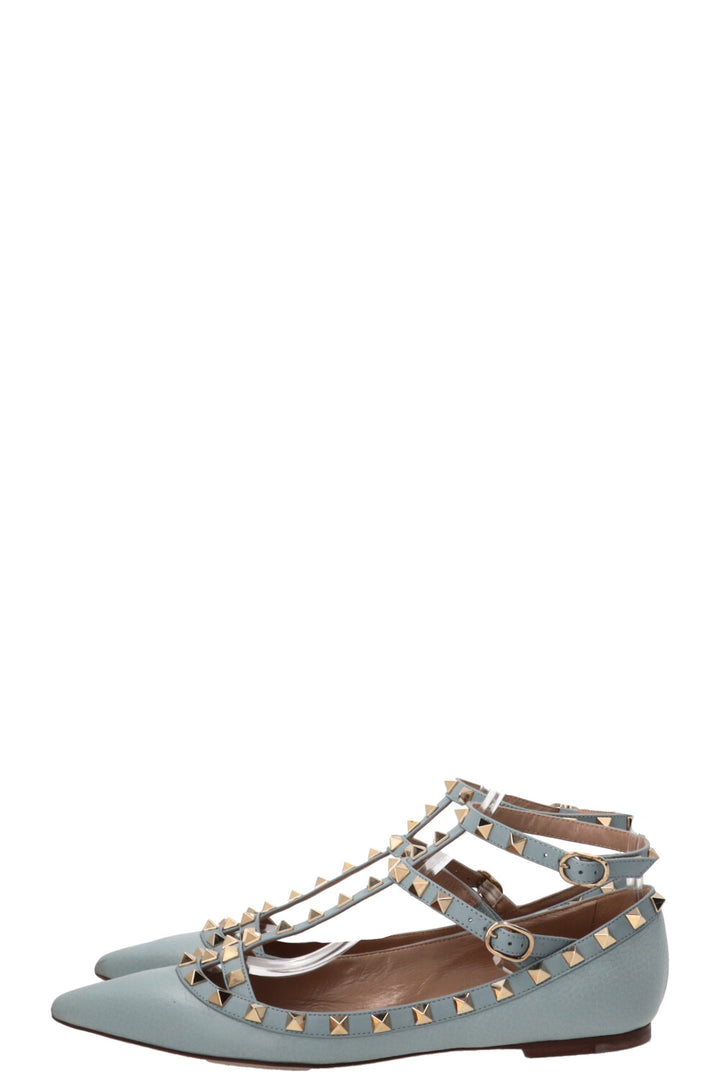 VALENTINO Ballerines Rockstud Cuir Bleu Ciel