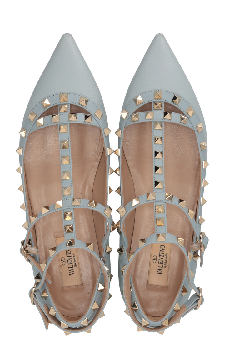 VALENTINO Ballerines Rockstud Cuir Bleu Ciel