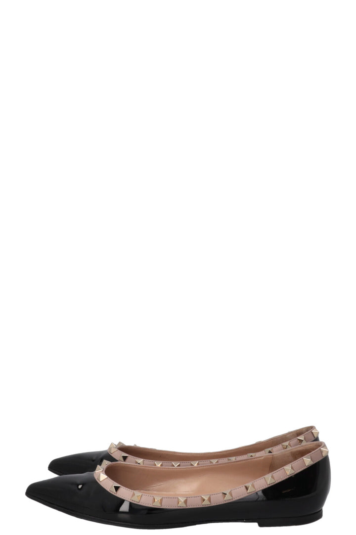 VALENTINO Rockstud Ballet Flats Patent Black Nude