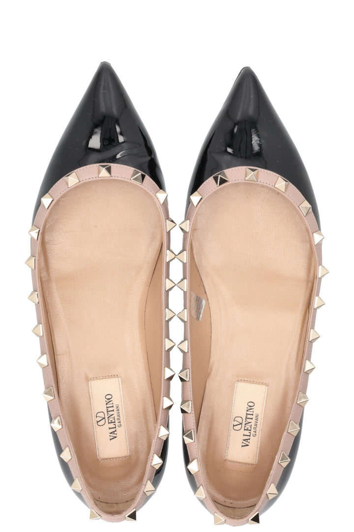 VALENTINO Rockstud Ballet Flats Patent Black Nude