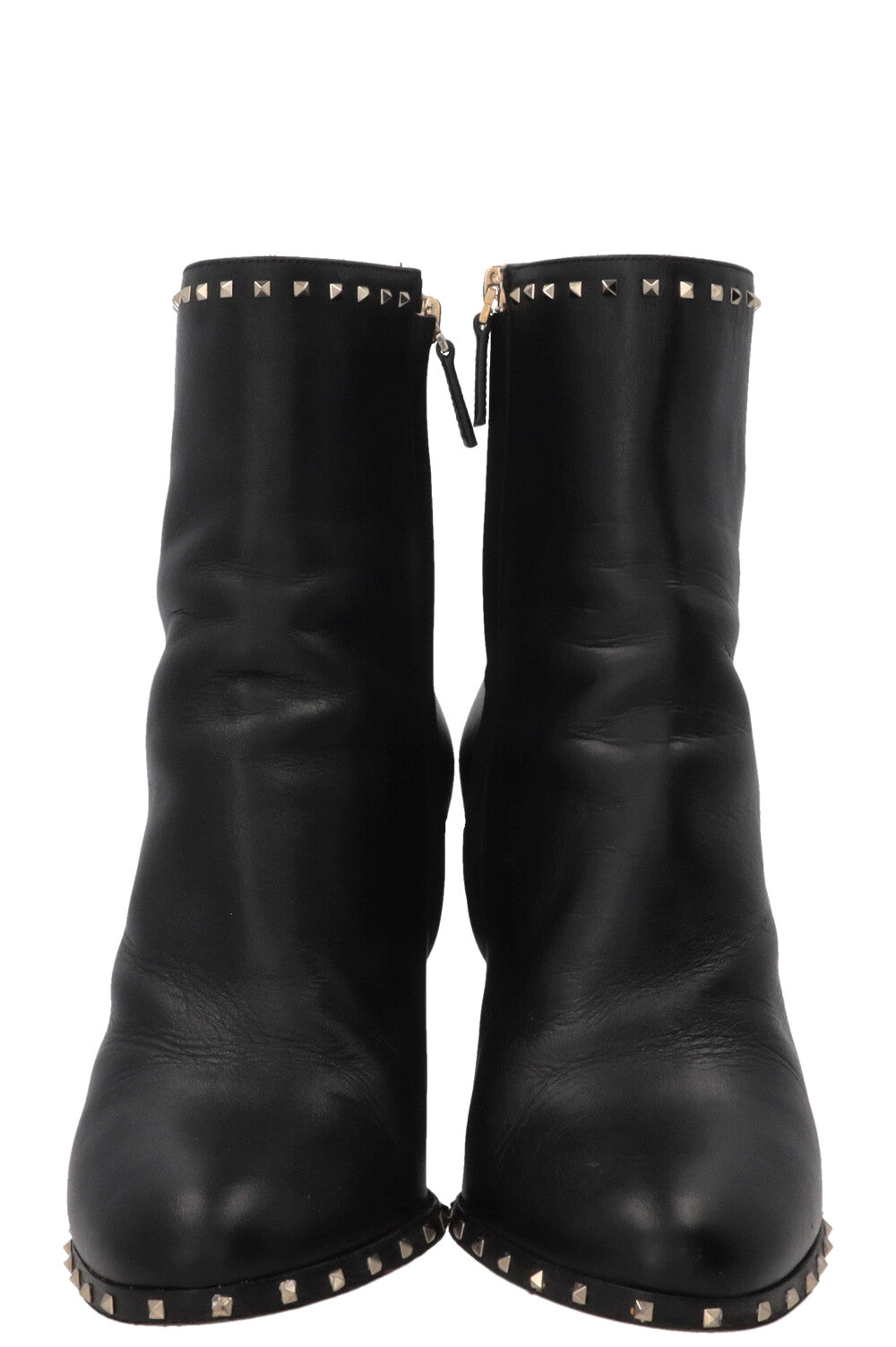 VALENTINO Bottines à talon bloc Rockstud en cuir noir
