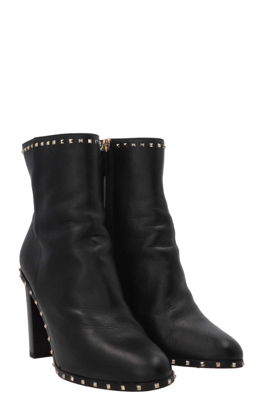 VALENTINO Bottines à talon bloc Rockstud en cuir noir