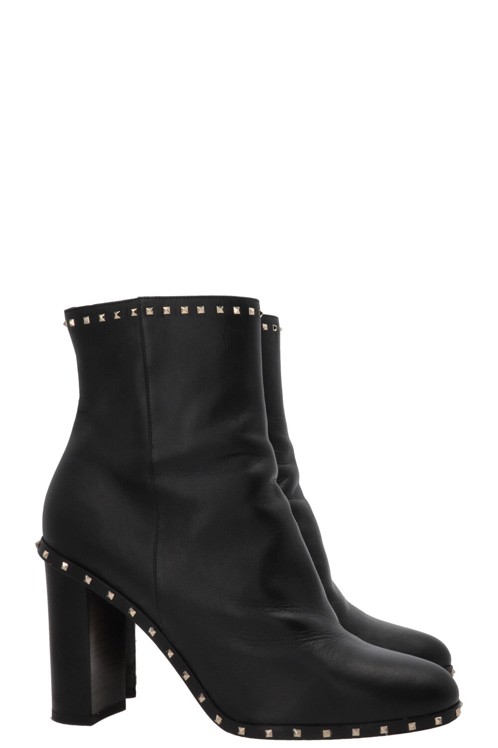 VALENTINO Bottines à talon bloc Rockstud en cuir noir