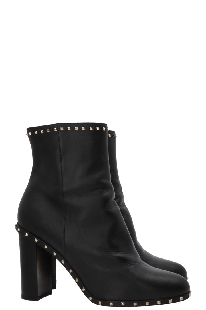VALENTINO Bottines à talon bloc Rockstud en cuir noir