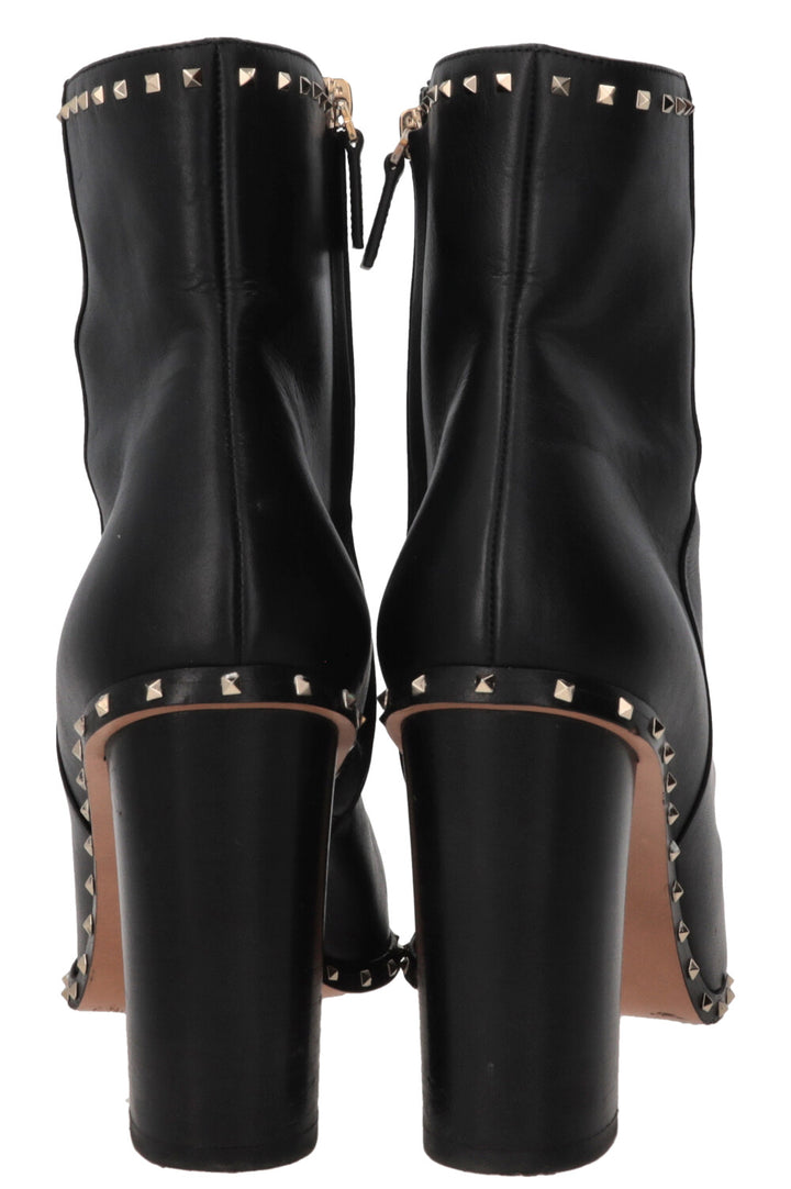 VALENTINO Bottines à talon bloc Rockstud en cuir noir