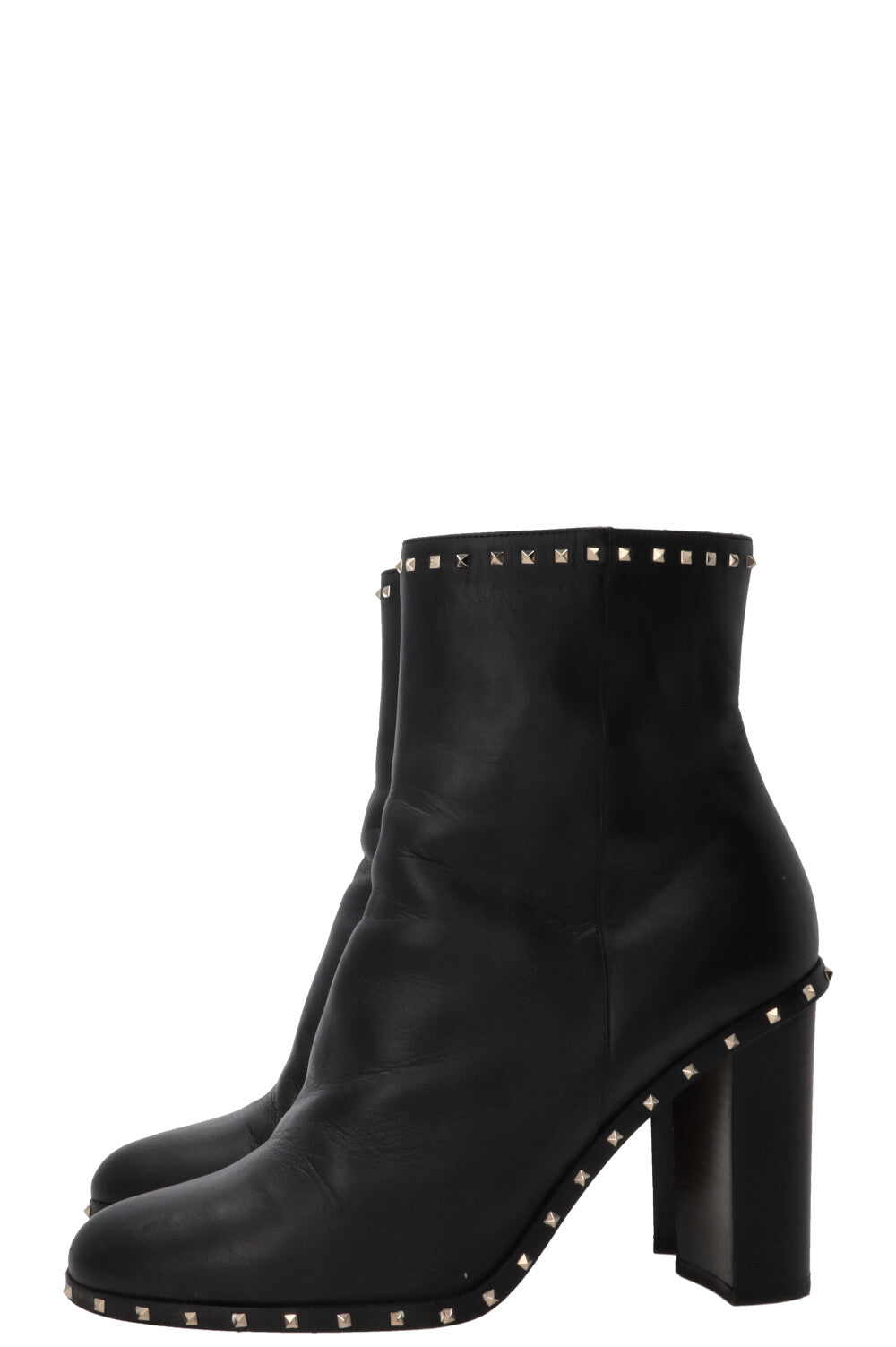 VALENTINO Bottines à talon bloc Rockstud en cuir noir