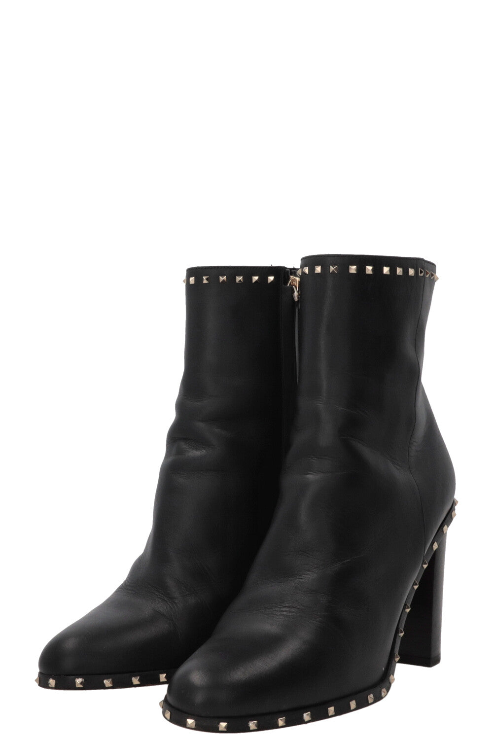 VALENTINO Bottines à talon bloc Rockstud en cuir noir
