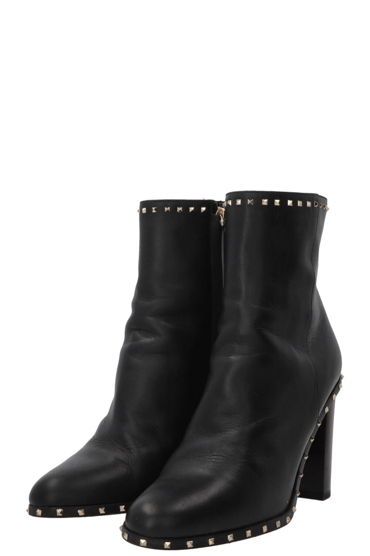 VALENTINO Bottines à talon bloc Rockstud en cuir noir