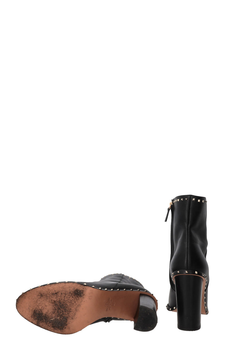 VALENTINO Bottines à talon bloc Rockstud en cuir noir