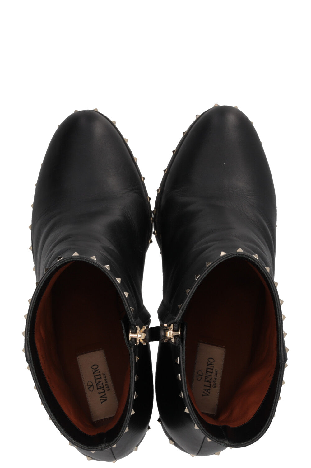 VALENTINO Bottines à talon bloc Rockstud en cuir noir