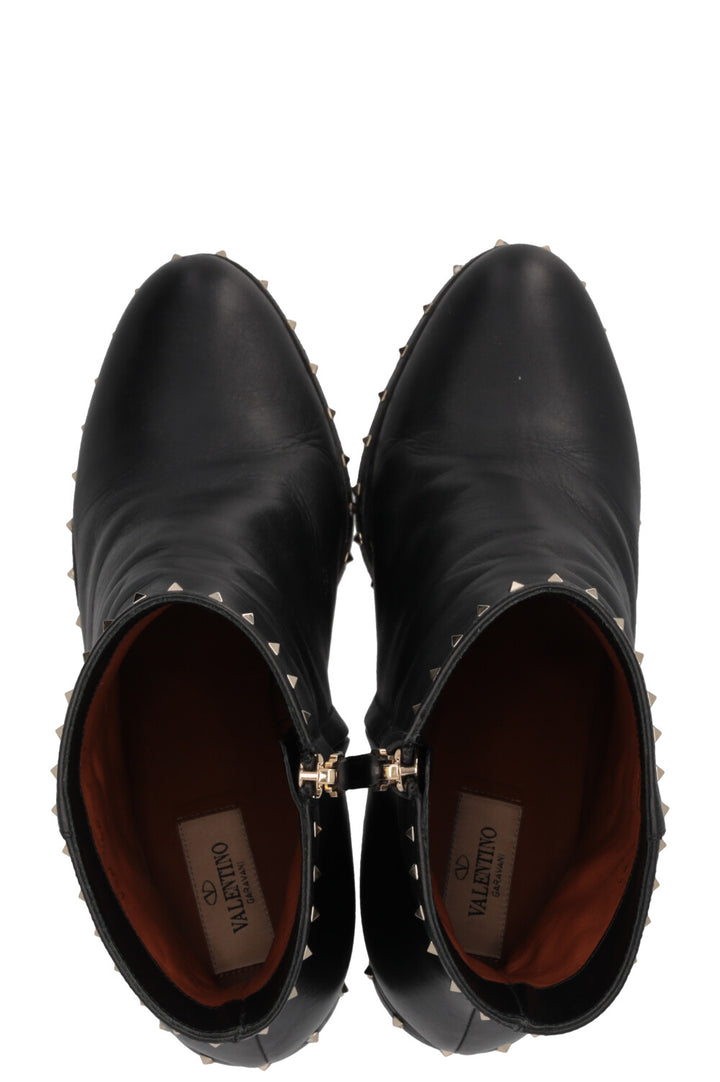 VALENTINO Bottines à talon bloc Rockstud en cuir noir